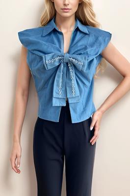 Sleeveless Bow Front Blouse
