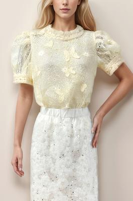 Sheer Lace Blouse with Butterfly