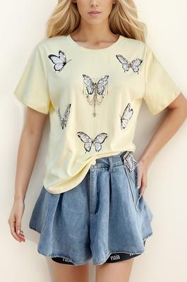 Butterfly Print Embellished Tees