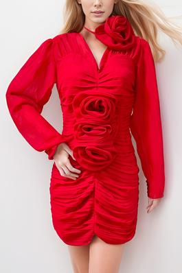 Ruched Bodycon Dress with Rose