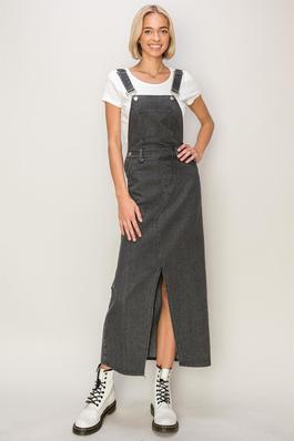 HF24A384-WASHED DENIM OVERALL DRESS