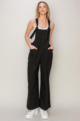 HF24C323-D-WASHED TWILL KNOTTED OVERALL JUMPSUIT