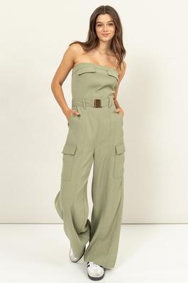 HF24E795-STRAPLESS TUBE JUMPSUIT WITH BELT