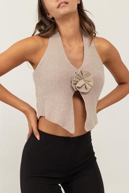HF24F071-STRAPLESS TOP WITH FLOWER ACCENTS
