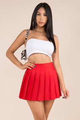 PLEATED SOLID COLORED MINI SKIRT W/LINED SHORTS