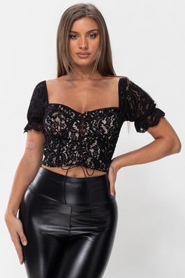 LACE COVERED HEART NECK CROP TOP