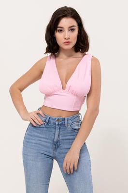 SHIRRING STRAIGHT WRAPPED  SLEEVELESS TOP