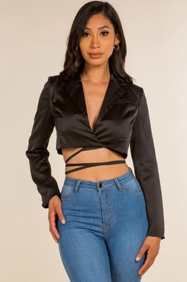SOLID CRISS CROSS KNOTTED SATIN CROP TOP