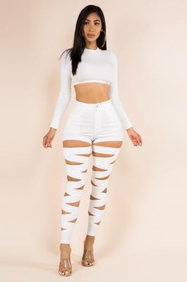 FRONT CUT OUT SKINNY PANTS