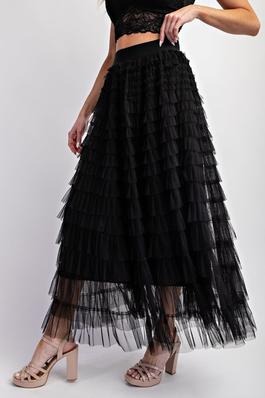 CASCADING TULLE MESH TIERED MAX SKIRT