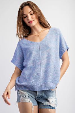 LIGHT KNIT V-NECK SLEEVELESS TOP WITH FRONT SEAM