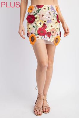 PLUS 3D FLOWER PATCH EMBROIDERY MINI SKIRT