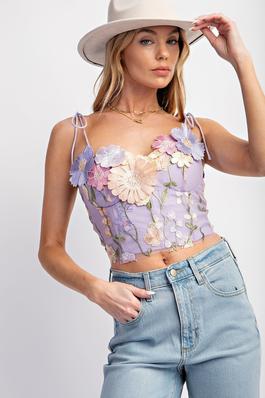 3D FLOWER EMBROIDERY TANK TOP