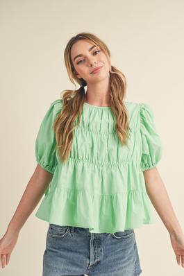TIERED SHIRRING PUFF SLEEVE TOP