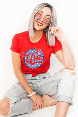Patriotic USA Blue Bubble Circle Graphic Tee Top
