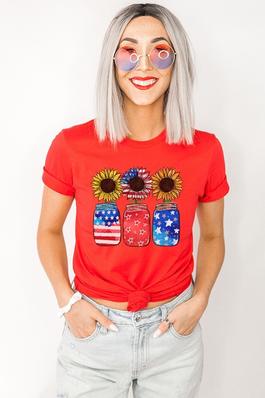 Patriotic America Sunflower Jars Graphic Tee