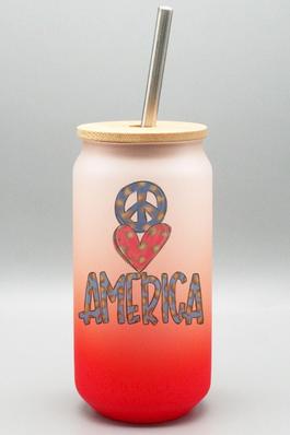 Leopard Peace Love America Frosted Glass Cup