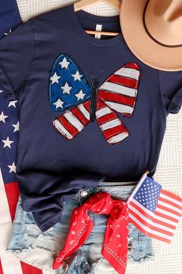Patriotic America USA Butterfly Graphic Tee