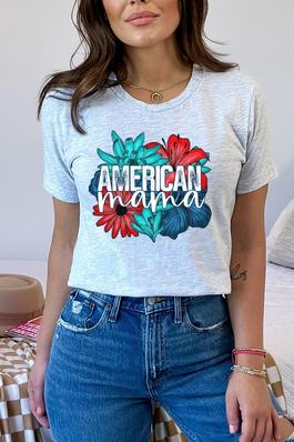 Patriotic American Mama Bright Floral Graphic Tee