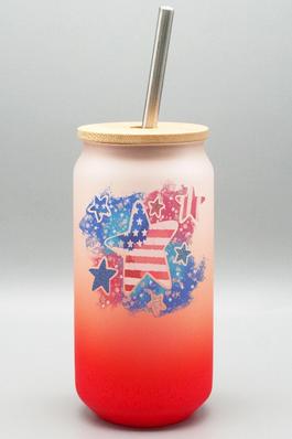 Patriotic Stars Frosted Glass Cup