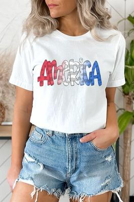 Patriotic Colored America Letters Graphic Tee Top