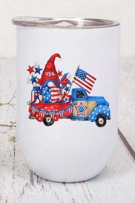 Patriotic USA Gnome Red Blue Truck Wine Cup 