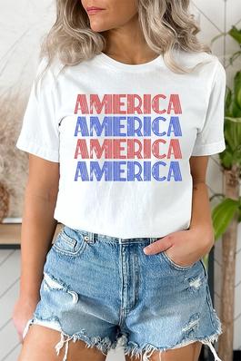 Patriotic Red Blue America Stack Graphic Tee