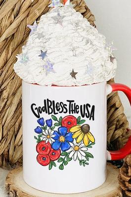 Patriotic God Bless America Floral Coffee Mug