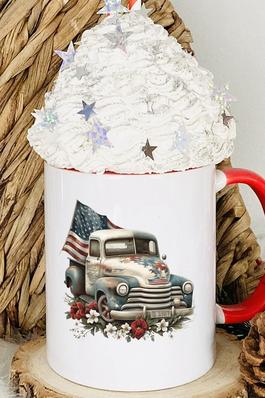 Patriotic American Flag Truck Floral Coffee Mug 