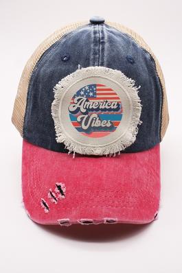 Patriotic America Vibes Distressed Patch Hat