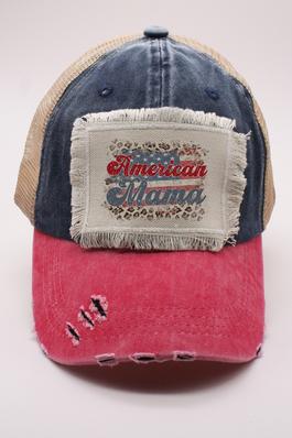 Patriotic American Mama Leopard Distressed Hat