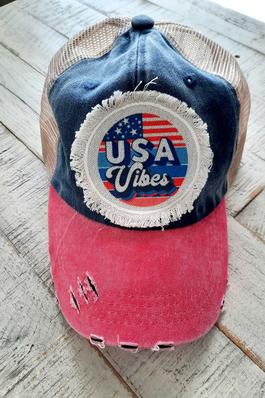 Patriotic USA Vibes Distressed Patch Hat