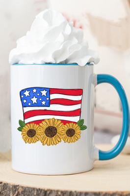 Patriotic American Flag Sunflowers Coffee Mug Cup