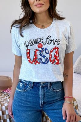 Patriotic Peace Love USA Doodle Graphic Tee