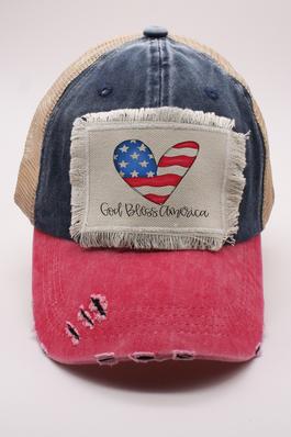 Patriotic God Bless America Distressed Hat
