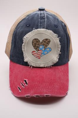 Patriotic Hearts Leopard Distressed Patch Hat