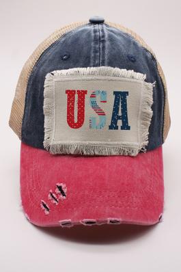 Patriotic USA Distressed Patch Hat