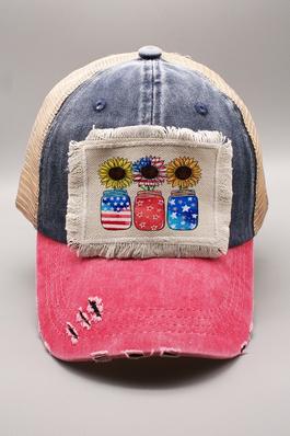 Patriotic Jars Distressed Patch Hat