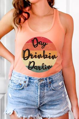 Summer Tops Day Drinkin Darlin Graphic Tank Top