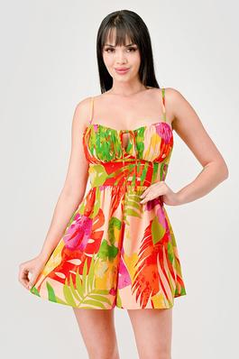 RELAX FIT TROPICAL PRINTED STRETCH WOVEN ROMPER