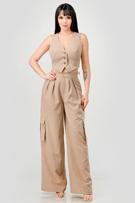 HEAVY STRETCH TWILL VEST TOP & CARGO PANTS SETS