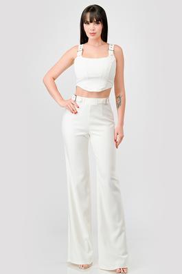 LUXE BELT STRAPS BUSTIER TOP AND FLARE PANTS SET