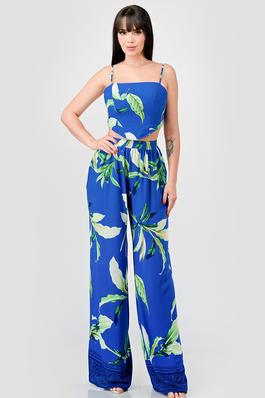 WOOL DOBBY PRINT BUSTIER CROPPED TOP & PANTS SET