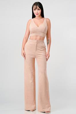 CLASSY TECHNO SUEDE CROP TOP AND PANTS SET