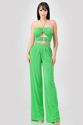 LUXE HALTER DOUBLE O RING TUBES TOP & PANTS SET