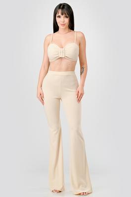 SEXY TEXTURED KNIT BUCKLE BRALETTE & PANTS SET