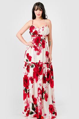 FLORAL SWEETHEART SMOCKED BACK TIERED MAXI DRESS