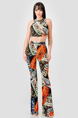 SEXY PLATE NUMBER PRINTS RACER TOP & PANTS SET