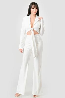 LUXE TECHNO CREPE KNOT CROP TOP & FLARE PANTS SET