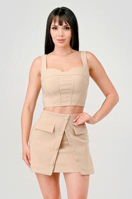 CHIC STRETCH WOVEN BUSTIER TOP & MINI SKIRT SETS